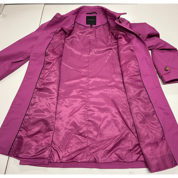 Talbots Trench Coat Womens Large Fushia Pink Button Front All Weather Stretch - Picture 8 of 10